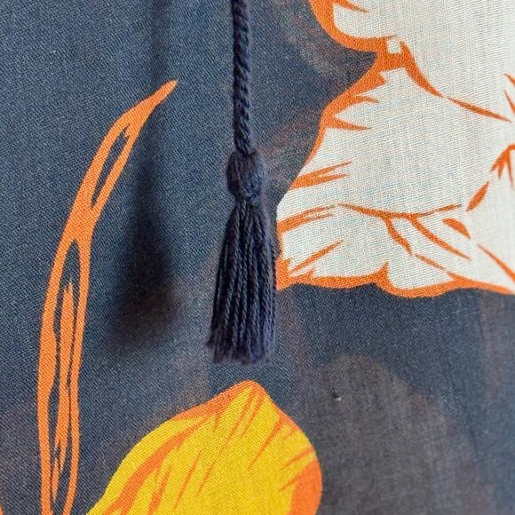 Trovata Birds of Paradis Floral Blouse Womens S Blakc Tassel Boho Lightweight - Picture 8 of 16